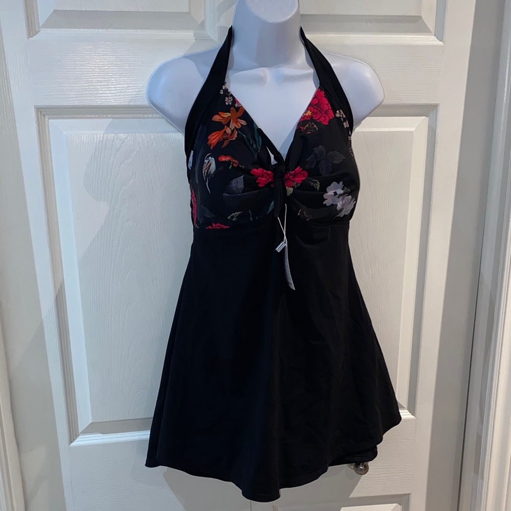 Cocoship Vintage Pin Up Swimdress Swimsuit Retro One Piece Skirtini Size 18
